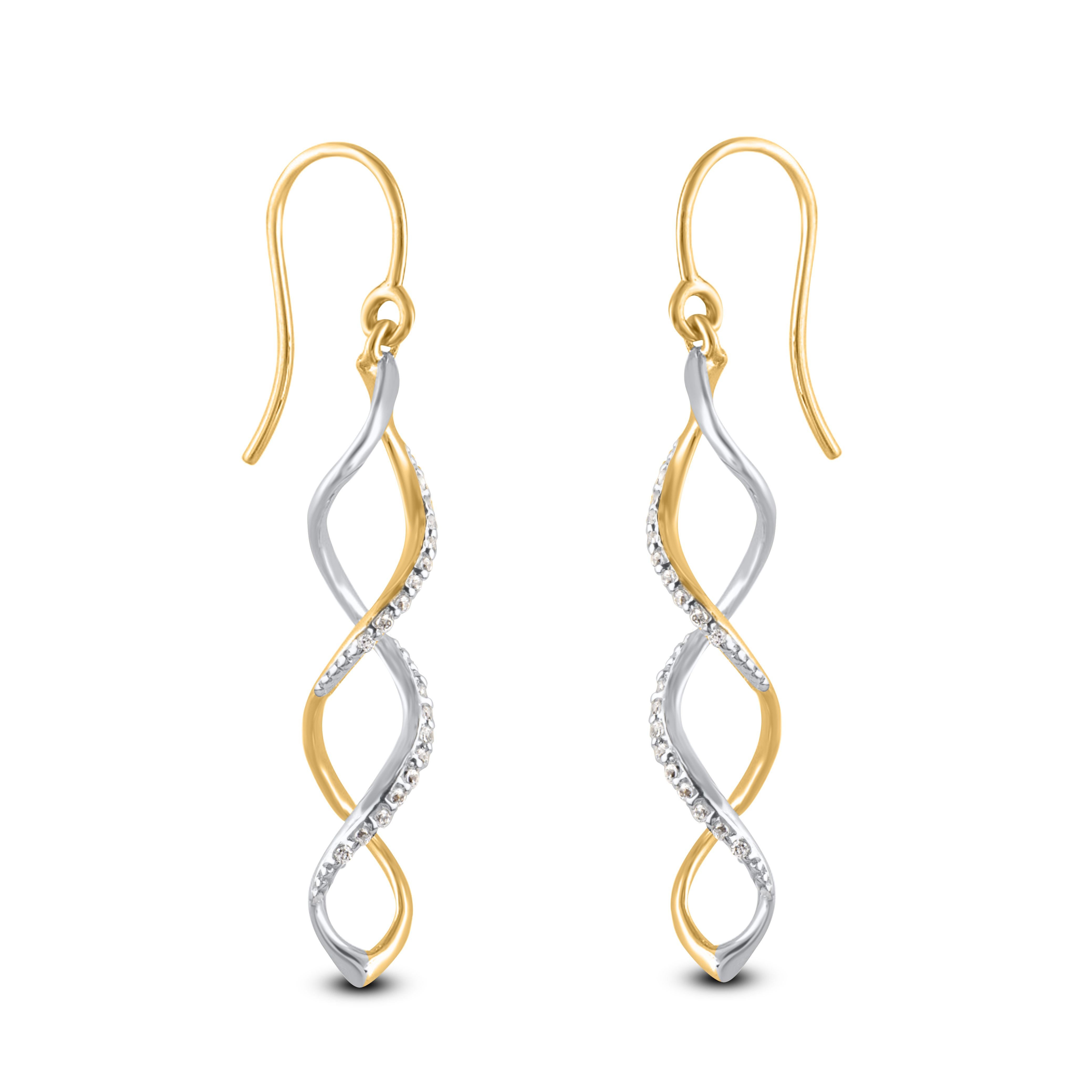 Art déco Pendants d'oreilles en or jaune 14 carats avec diamants ronds de 0,10 carat TJD en vente