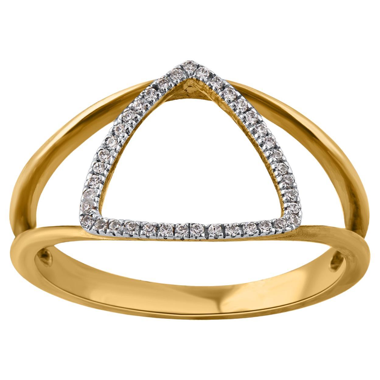 TJD 0.10 Carat Round Diamond 14 Karat Yellow Gold Trillian Cut Split Shank Ring