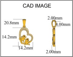 TJD 0.10 Carat Round Diamond 14 KT Yellow Gold Love Birds Designer Heart Pendant
