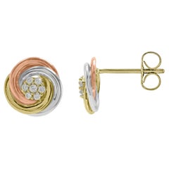 TJD 0.10 Carat Round Diamond 14K Tri Colour Gold Designer Spiral Stud Earrings