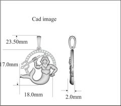 TJD 0.10 Carat Round Diamond 14K Yellow Gold Aqua Mermaid King Fashion Pendant