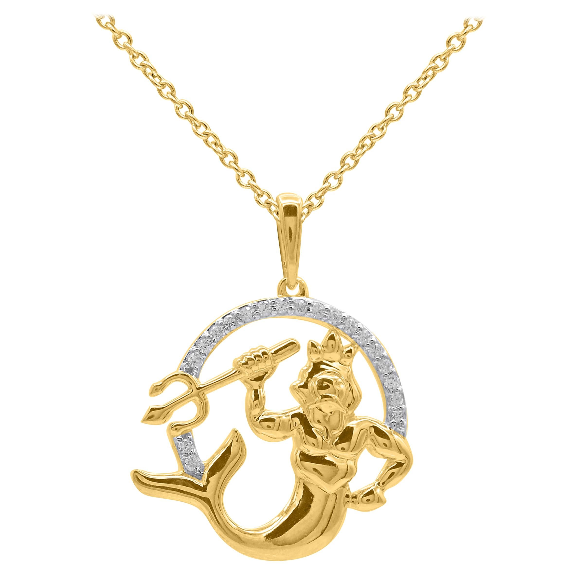 TJD 0,10 carati di diamante rotondo in oro giallo 14K Ciondolo moda Aqua Mermaid King in vendita