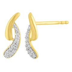 Used TJD 0.10 Carat Round Diamond 14K Yellow Gold Designer Boomerang Stud Earrings