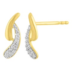 Boucles d'oreilles Boomerang en or jaune 14 carats avec diamants ronds de 0,10 carat TJD