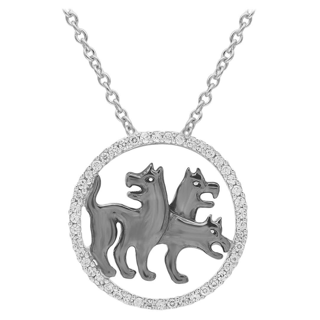 TJD 0.10 Carat Round Diamond 14Karat White Gold Designer Encircled Doggy Pendant For Sale