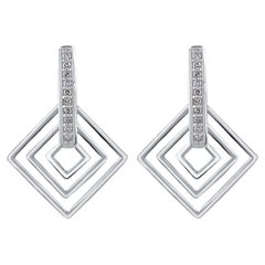 TJD 0.10 Carat Round Diamond 14KT White Gold Layered Kite Shape Dangle Earrings