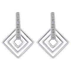 TJD 0.10 Carat Round Diamond 14KT White Gold Layered Kite Shape Dangle Earrings