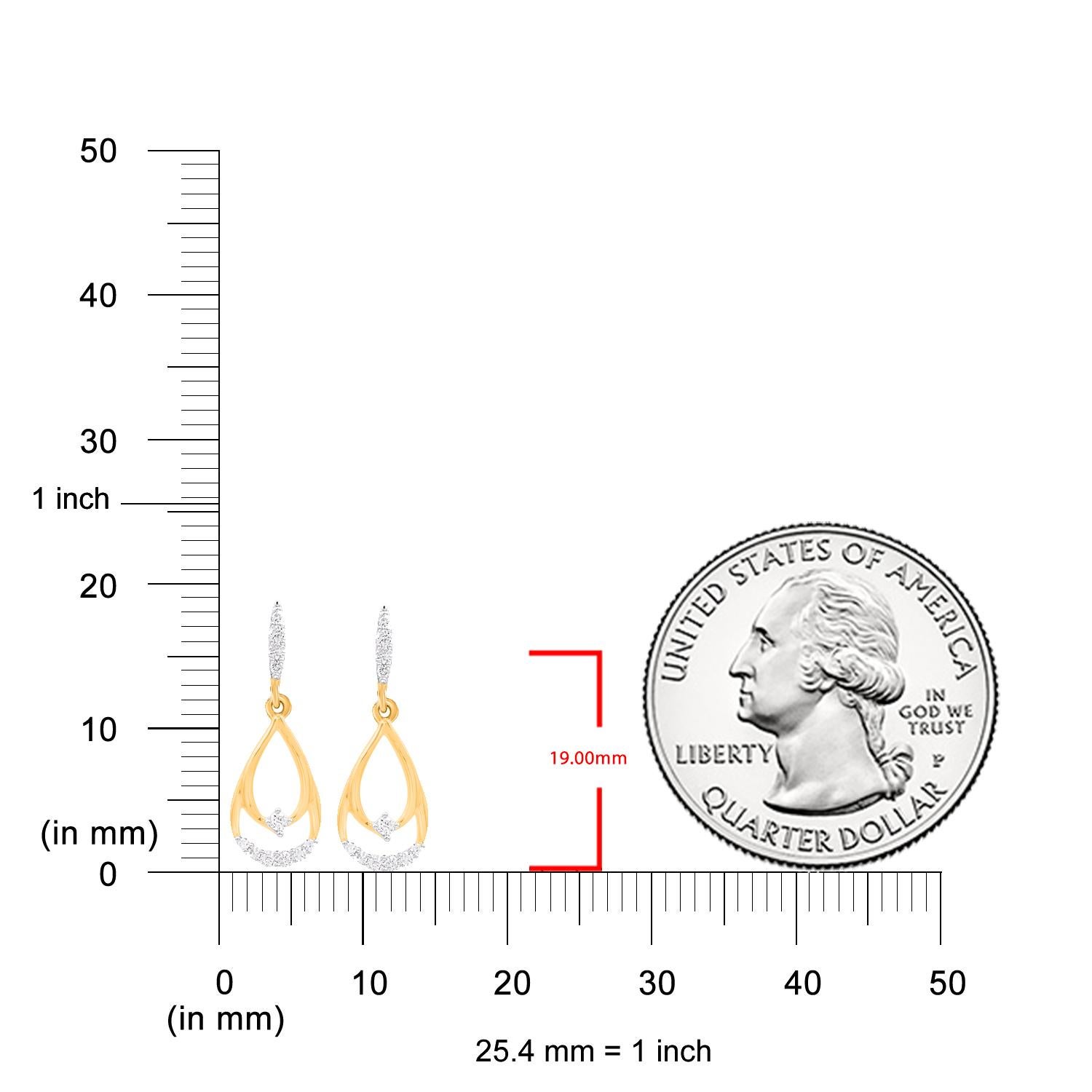 Contemporaneo TJD Orecchini pendenti con diamante rotondo da 0,10 carati in oro giallo 14KT in vendita