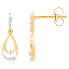 TJD 0.10 Carat Round Diamond 14KT Yellow Gold Dangling Drop Earrings