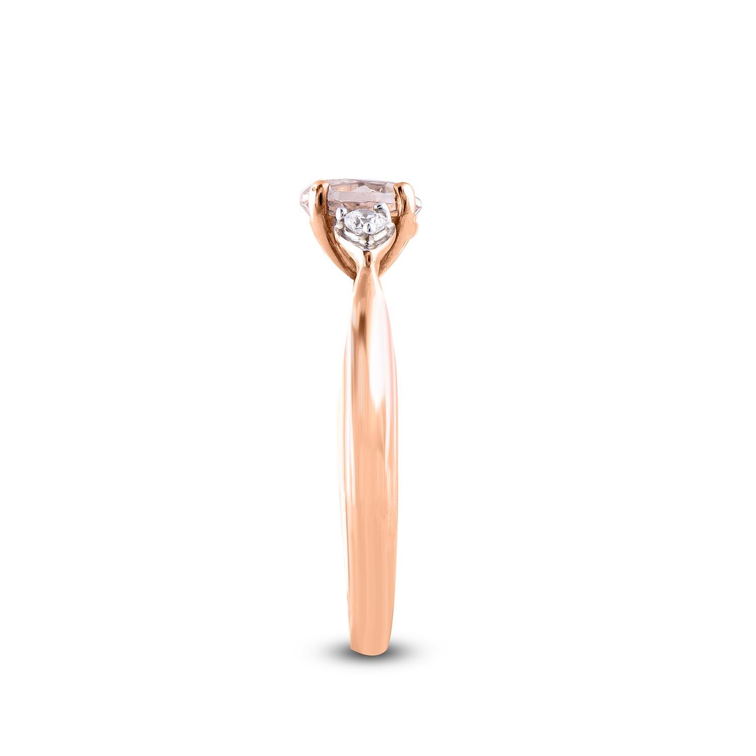 Round Cut TJD 0.10 Carat Round Diamond and 6.5 mm Morganite 14 Karat Rose Gold Ring For Sale