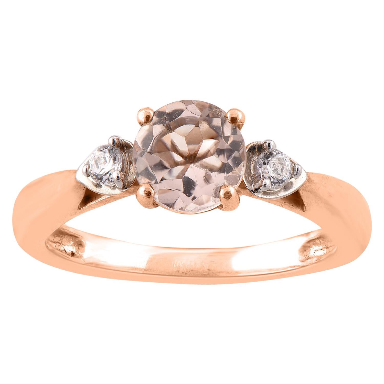 Bague en or rose 14 carats avec diamants ronds de 0,10 carat et morganite de 6,5 mm TJD