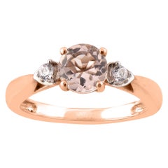 Bague en or rose 14 carats avec diamants ronds de 0,10 carat et morganite de 6,5 mm TJD