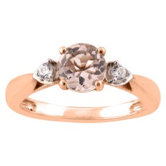 Anello TJD con diamante rotondo da 0,10 carati e morganite da 6,5 mm in oro rosa 14 carati