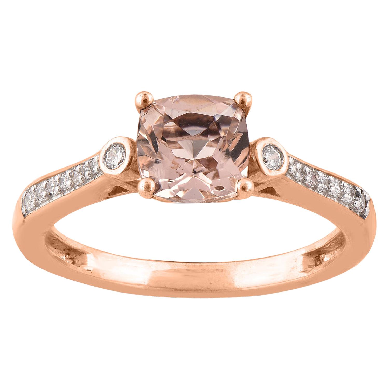 TJD 0.10 Carat Round Diamond and 6X6 mm Morganite 14 Karat Rose Gold Ring For Sale