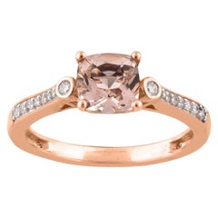 TJD 0.10 Carat Round Diamond and 6X6 mm Morganite 14 Karat Rose Gold Ring
