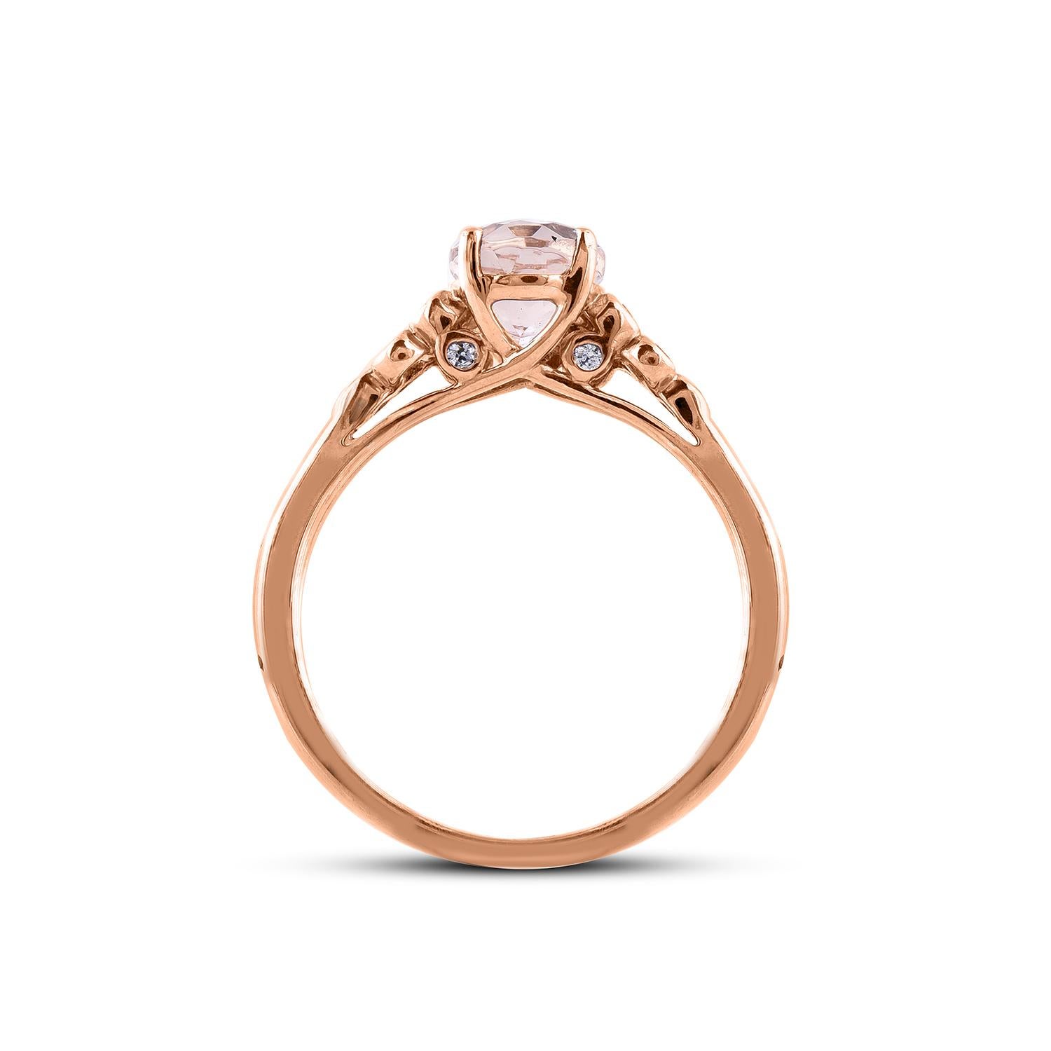 TJD 0.10 Carat round Diamond and 8X6 mm Oval Morganite 14 Karat Rose Gold Ring In New Condition For Sale In New York, NY