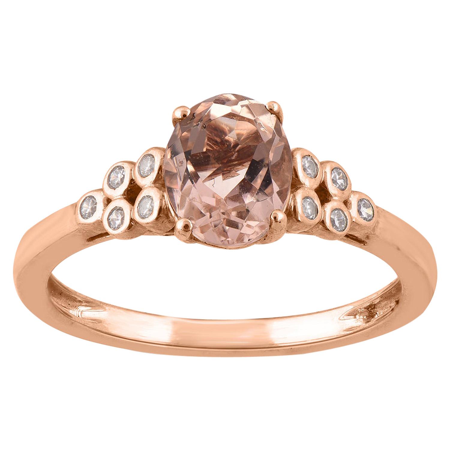 TJD 0.10 Carat round Diamond and 8X6 mm Oval Morganite 14 Karat Rose Gold Ring For Sale