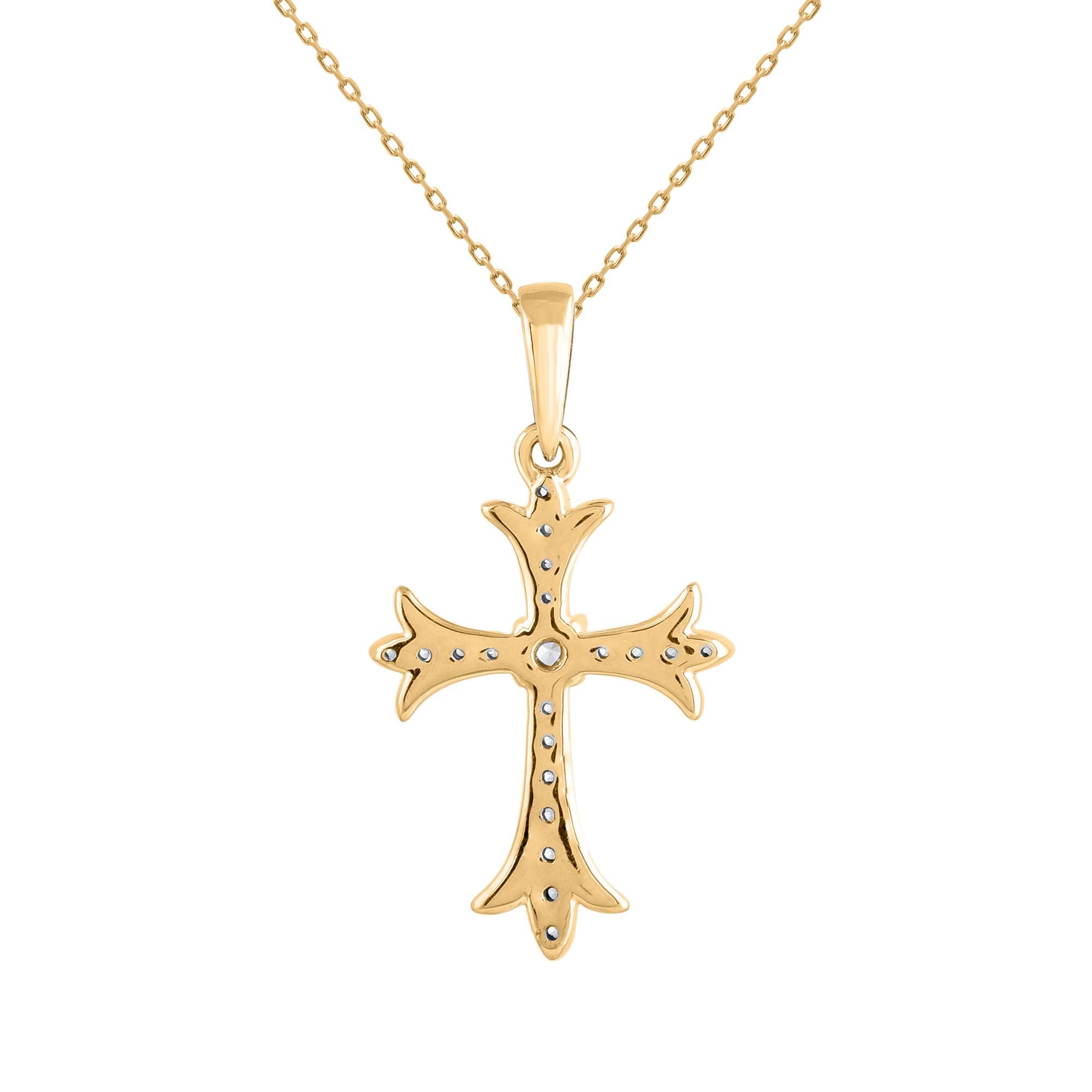 Taille brillant Collier pendentif croix en or bicolore 14 carats avec diamants naturels ronds de 0,10 carat TJD en vente
