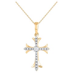 Collier pendentif croix en or bicolore 18 carats avec diamants naturels ronds de 0,10 carat TJD