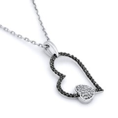 TJD 0.10 Carat White and Black Treated Diamond 14KT White Gold Heart Necklace