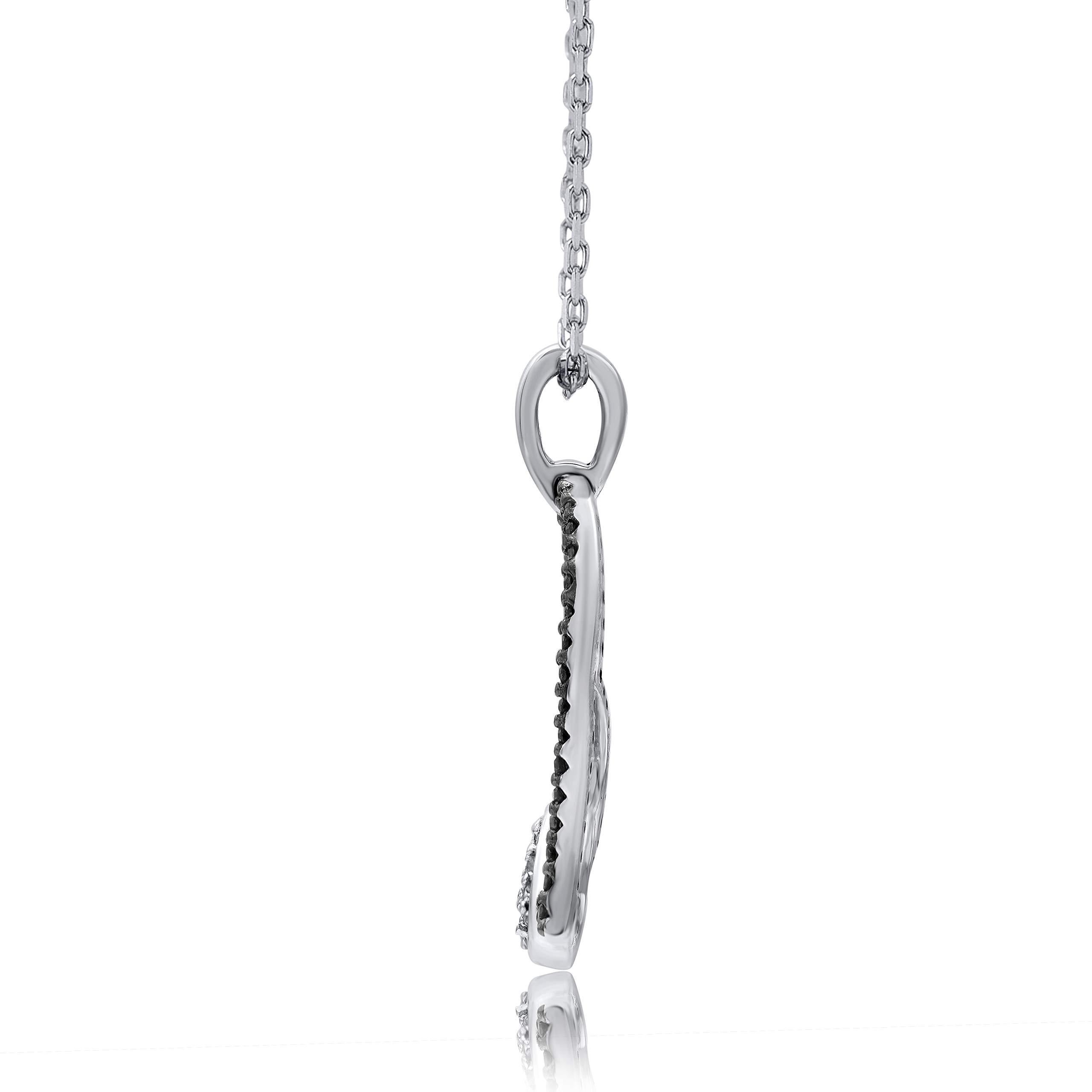Romantic TJD 0.10 Carat White and Black Treated Diamond 14KT White Gold Heart Necklace For Sale