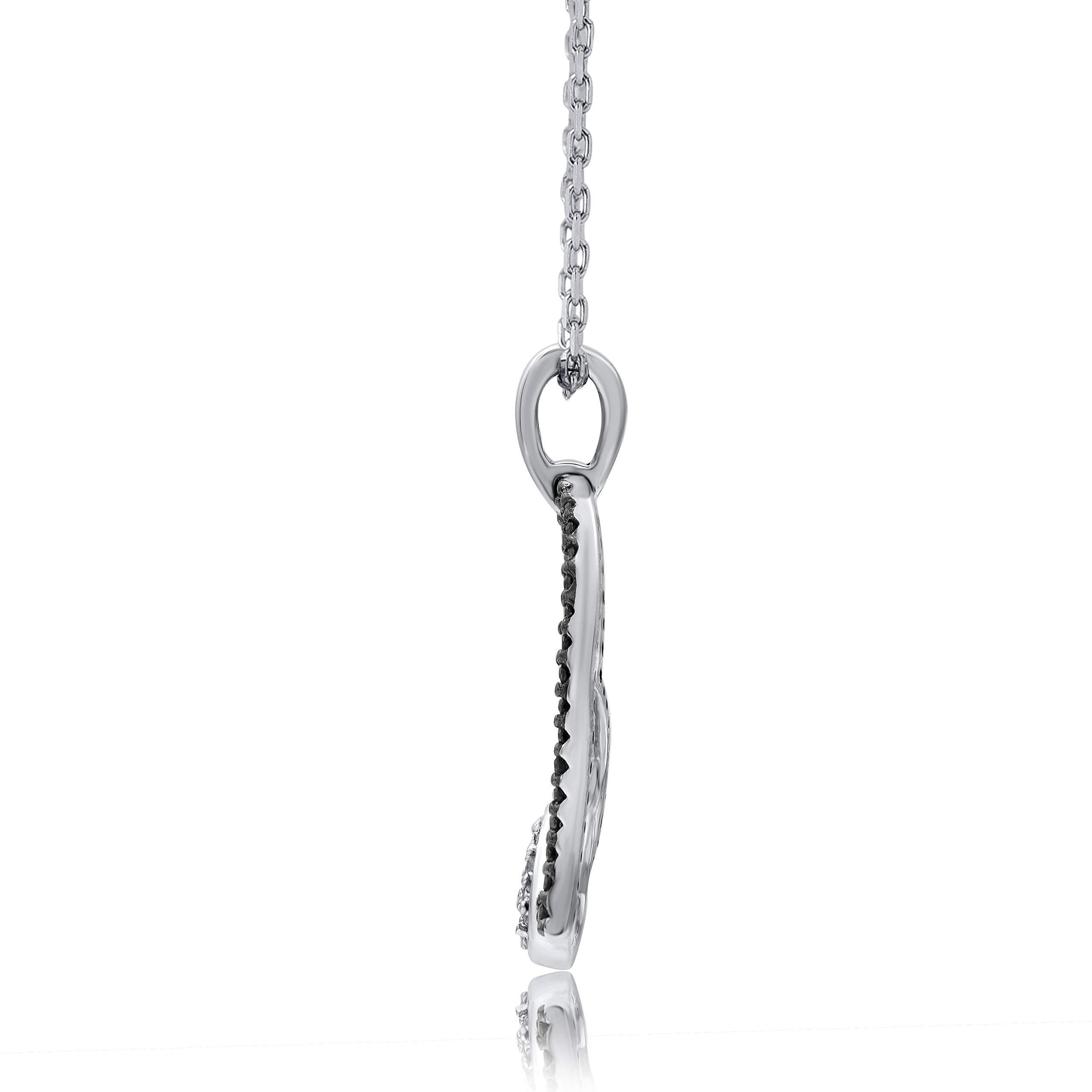 Romantico TJD Collana con cuore in oro bianco 14KT da 0,10 carati con diamante bianco e nero trattato in vendita