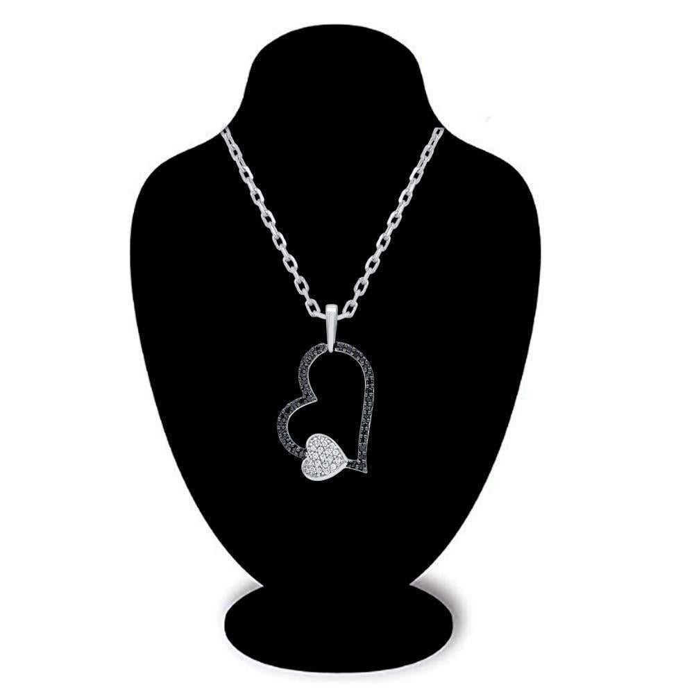 Round Cut TJD 0.10 Carat White and Black Treated Diamond 14KT White Gold Heart Necklace For Sale