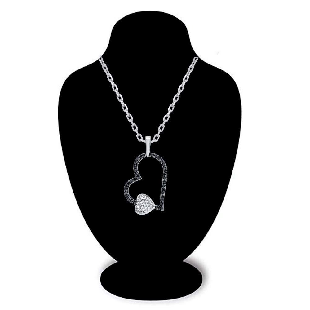 Taglio rotondo TJD Collana con cuore in oro bianco 14KT da 0,10 carati con diamante bianco e nero trattato in vendita