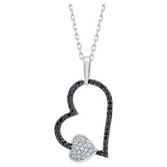 Collier cœur en or blanc 14 carats avec diamants blancs et noirs traités de 0,10 carat TJD