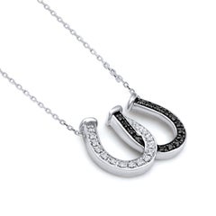 TJD 0.10 Natural Round Cut Diamond 14KT White Gold Horseshoe Pendant Necklace