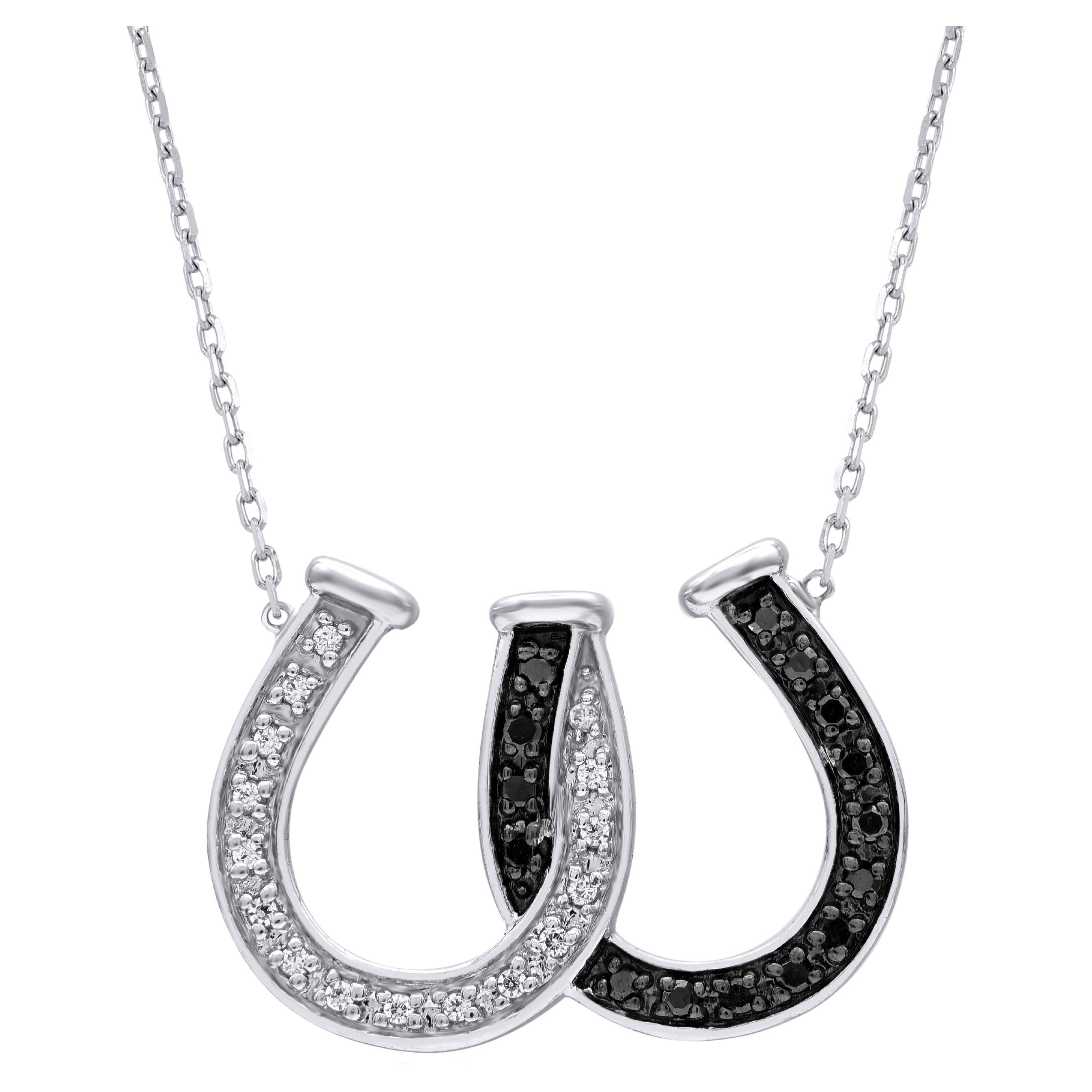 TJD 0.10 Natural Round Cut Diamond 14KT White Gold Horseshoe Pendant Necklace For Sale