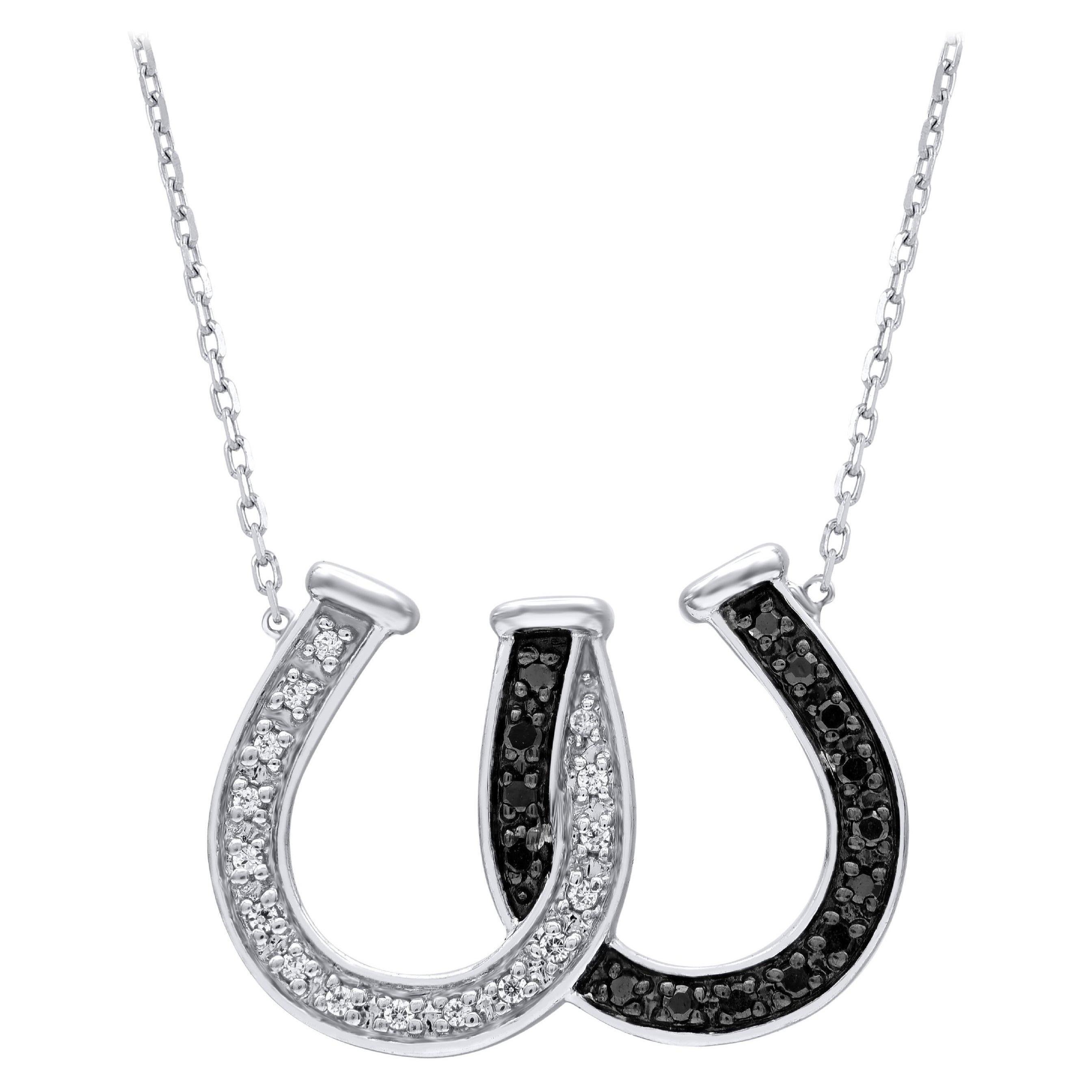 TJD Collar Colgante Herradura 0.10 Diamante Natural Talla Redonda Oro Blanco 14KT en venta