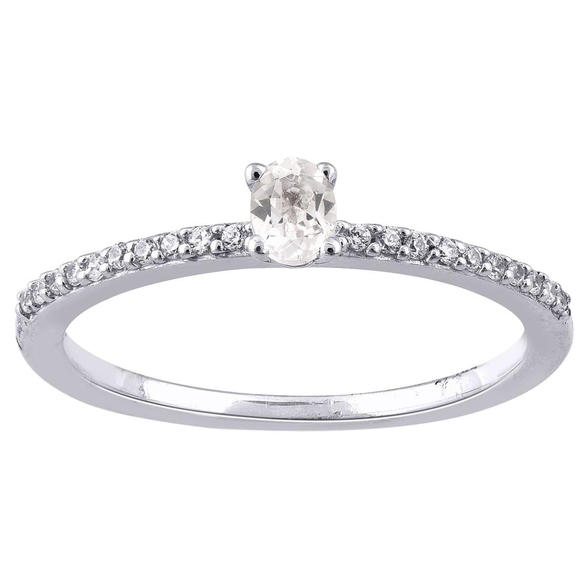 TJD 0.10Carat 14 Karat White Gold Round and Oval cut White Topaz Engagement ring
