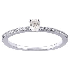 TJD 0.10Carat 14 Karat White Gold Round and Oval cut White Topaz Engagement ring