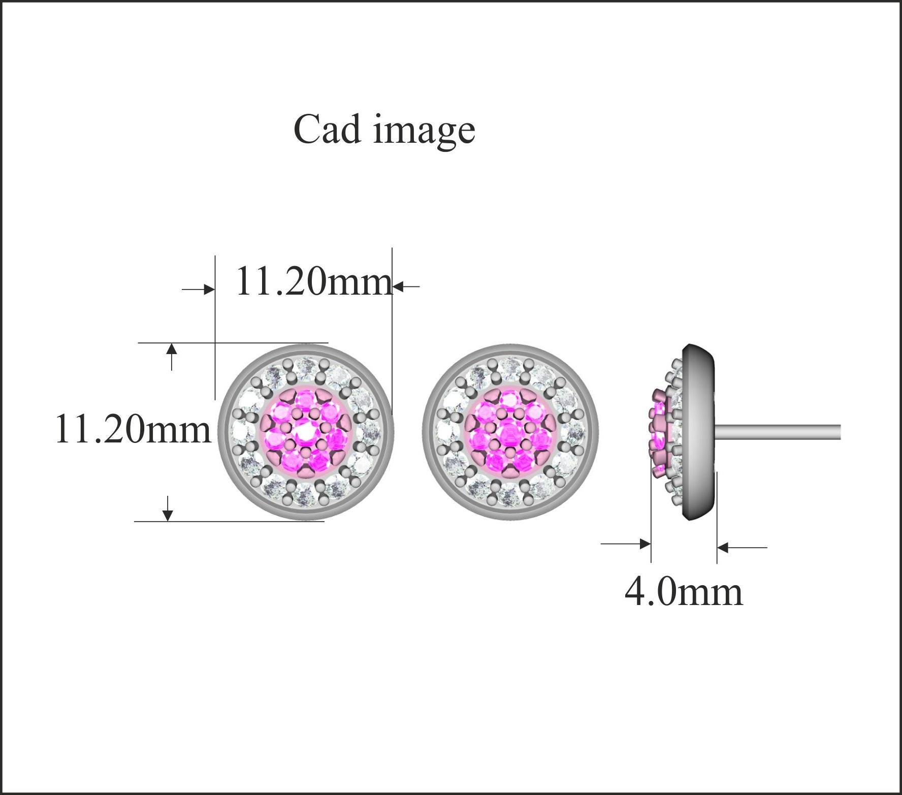 18 Karat Twotoned Gold cluster diamond Stud Earrings With 24 white and 16 Pink Diamonds timeless Cluster design Stud earrings have 1.00 Carats of Round white and pink diamond set in pave and prong setting, H-I color I2 clarity. These sparkling