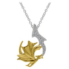TJD 0.10Carat Round Diamond 14 Karat Yellow Gold Flamming Dragon Fashion Pendant