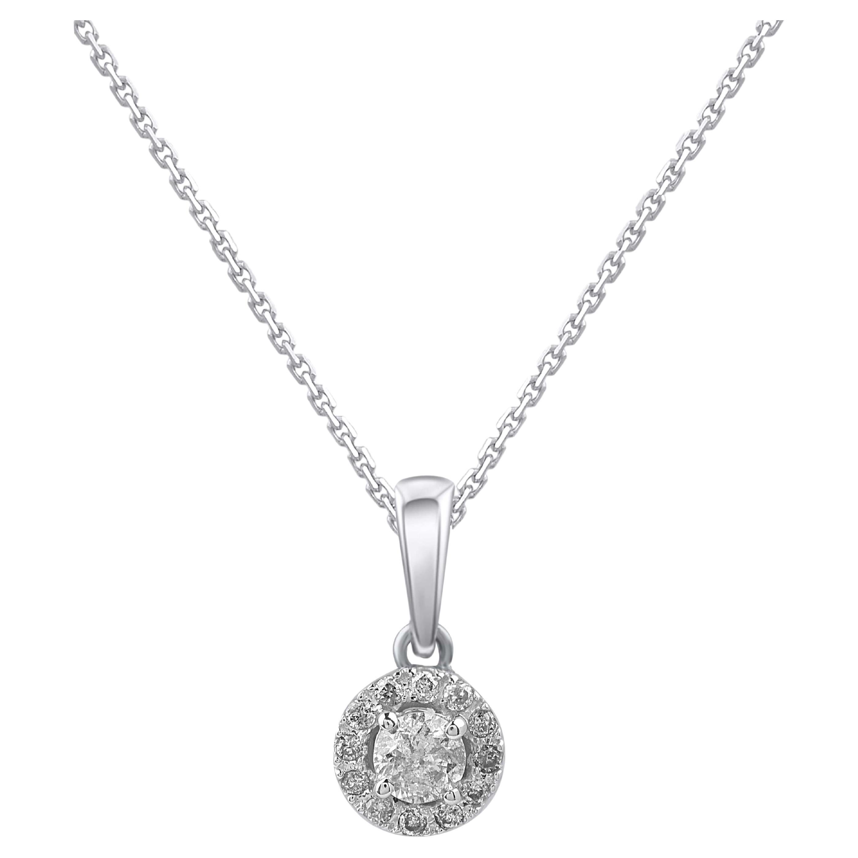 TJD Colgante de racimo de diamantes blancos naturales de 0,11 quilates y oro blanco de 14 quilates