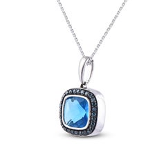 TJD 0.11 Ct Round diamond & 8 X 8 MM Nat Swiss Blue Topaz 14K White Gold Pendant