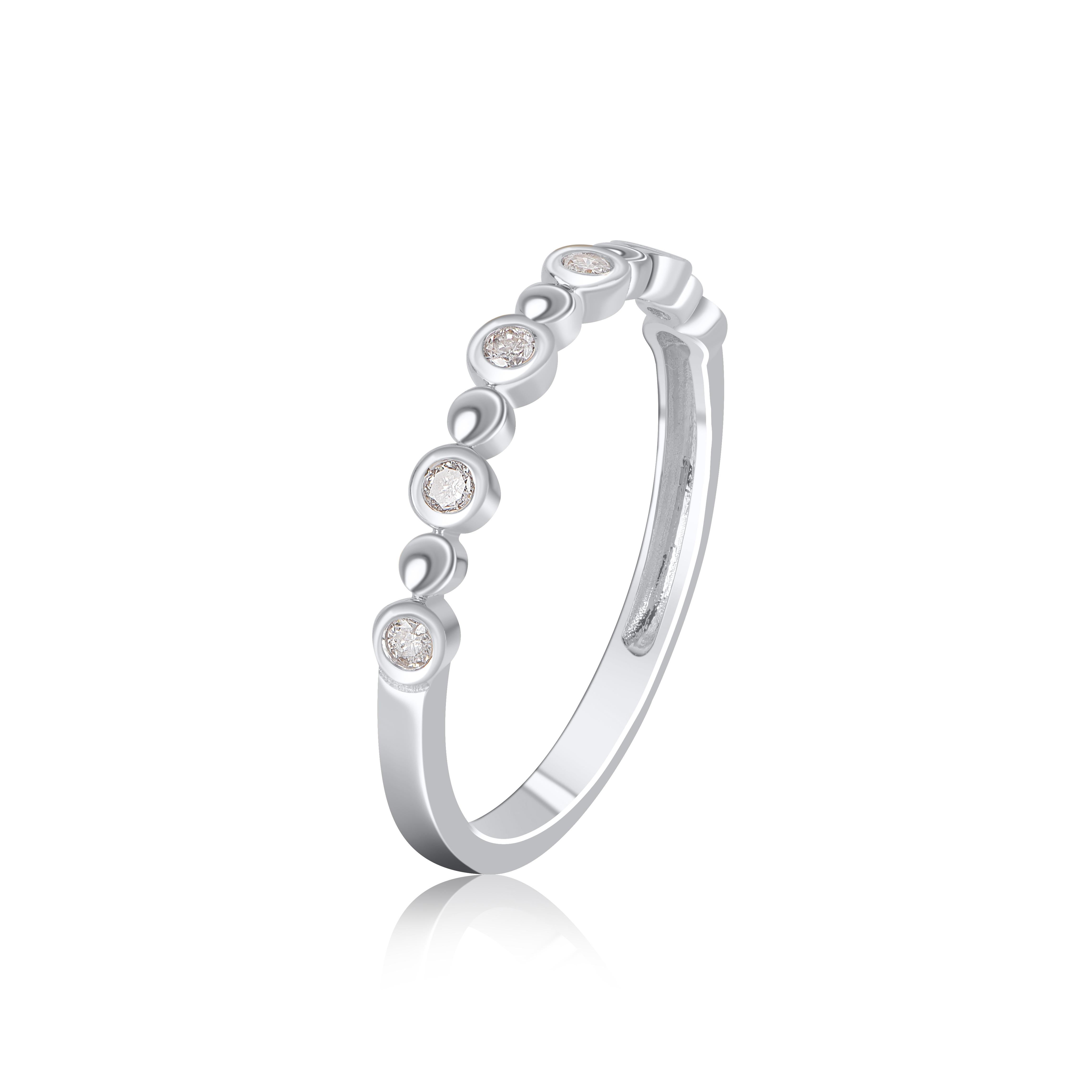 Art Deco TJD 0.12 Carat Brilliant Diamond 14KT White Gold Stackable Wedding Band Ring For Sale