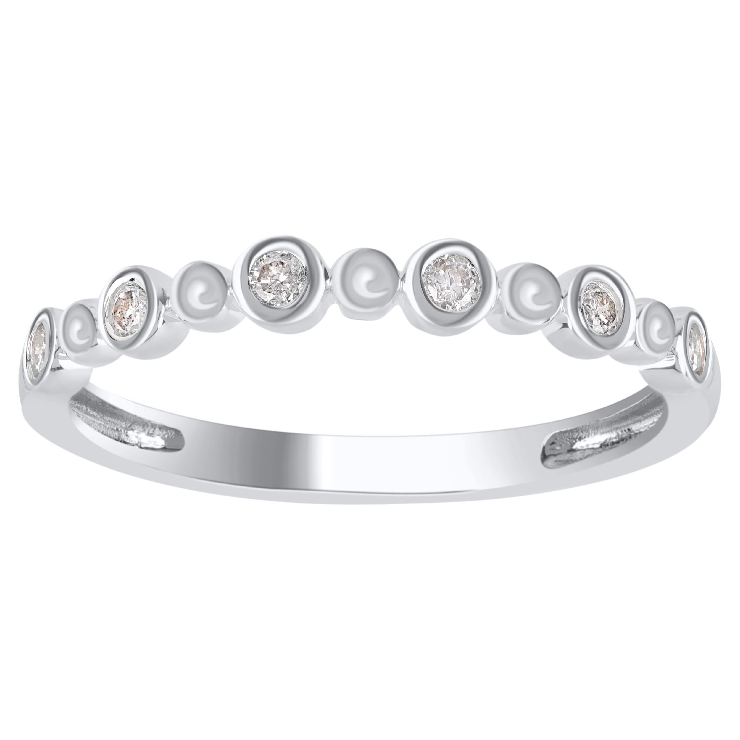 Alliance empilable en or blanc 14 carats avec diamants brillants 0,12 carat TJD