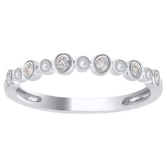 TJD 0.12 Carat Brilliant Diamond 14KT White Gold Stackable Wedding Band Ring