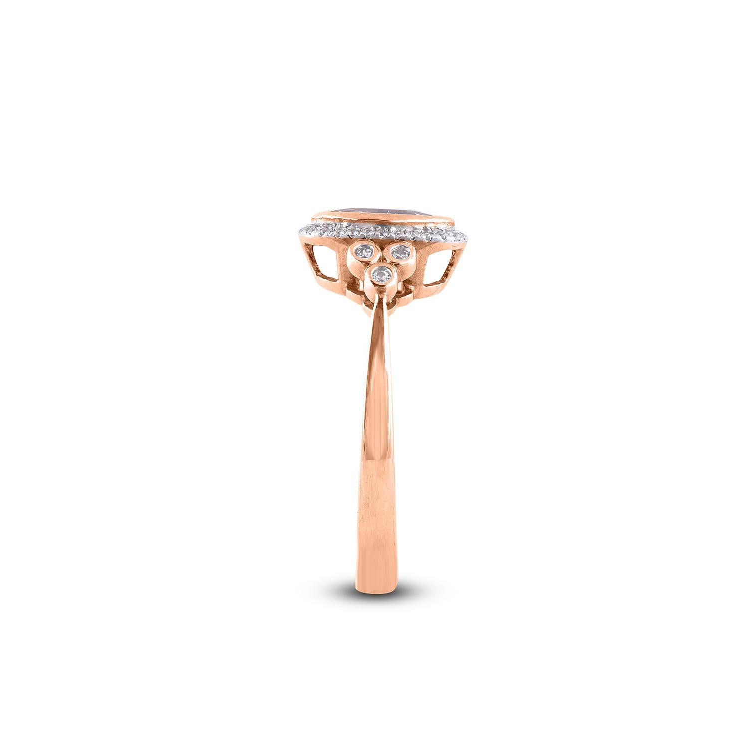 Oval Cut TJD 0.12 Carat Diamond and 8X6 mm Oval shape Morganite 14 Karat Rose Gold Ring For Sale