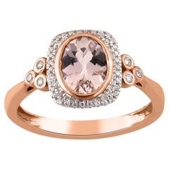 Anello TJD con diamante da 0,12 carati e morganite ovale da 8X6 mm in oro rosa 14 carati