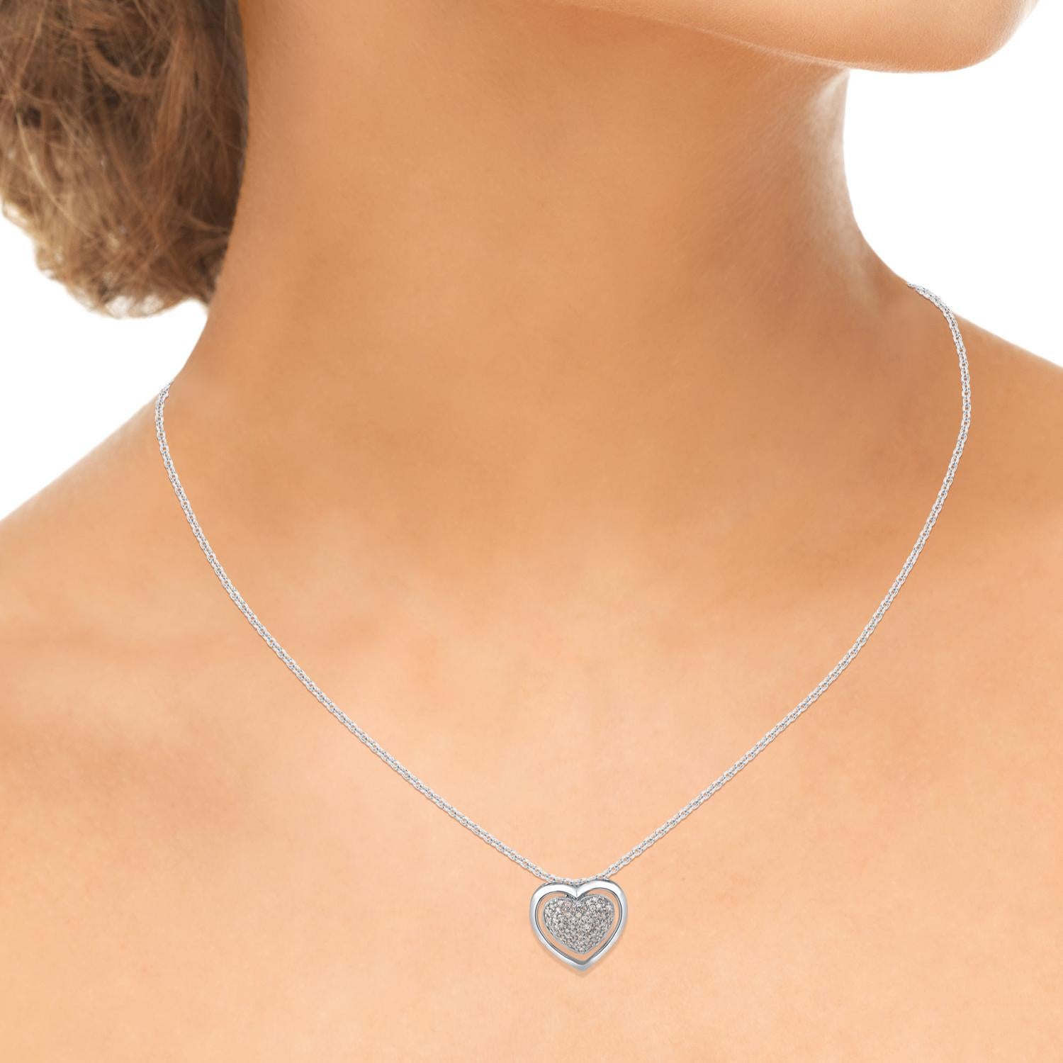 TJD 0,12 Karat natürlicher Diamant 14 Karat Weißgold Herz-Anhänger Halskette im Zustand „Neu“ im Angebot in New York, NY