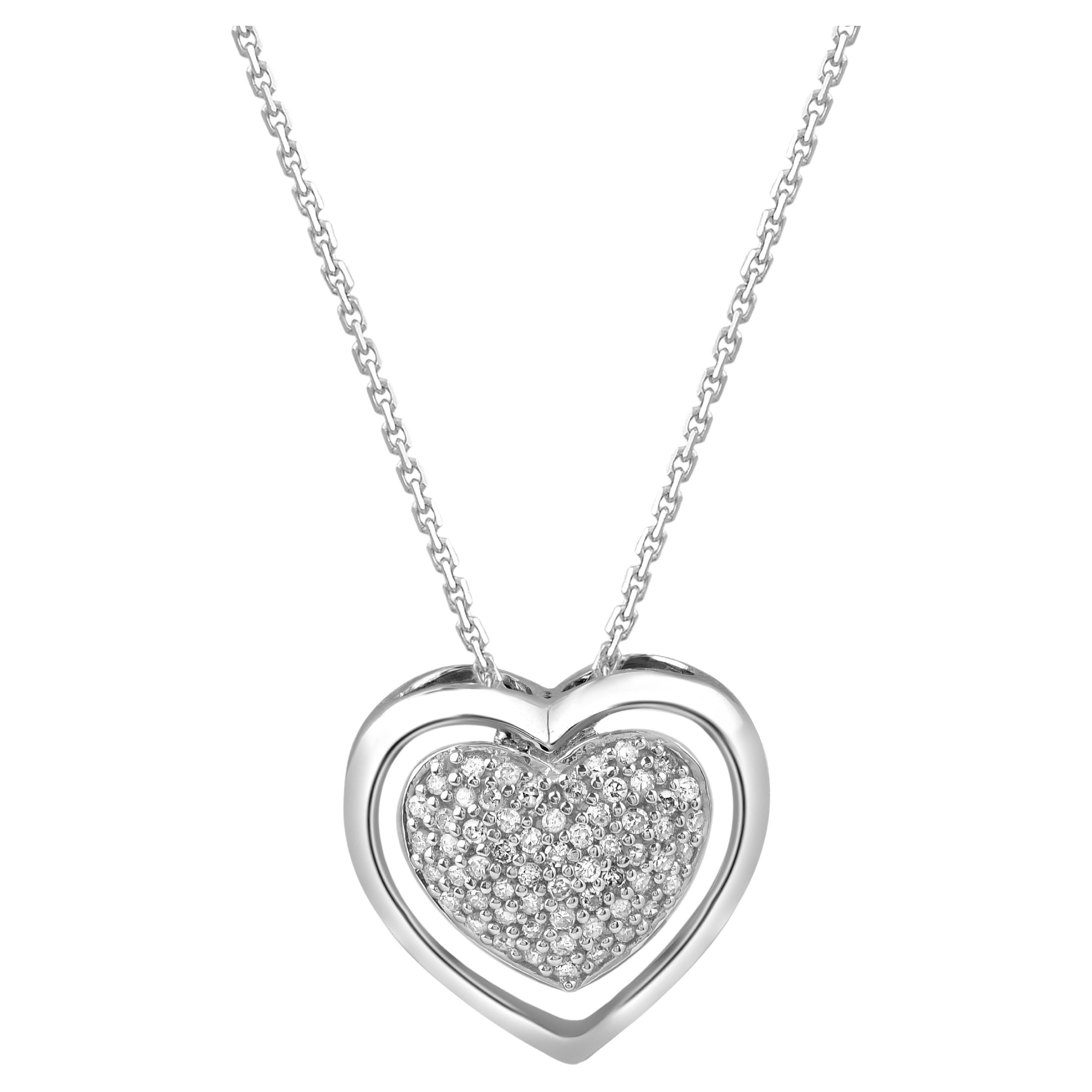 TJD 0.12 Carat Natural Diamond 14 Karat White Gold Heart Pendant Necklace For Sale