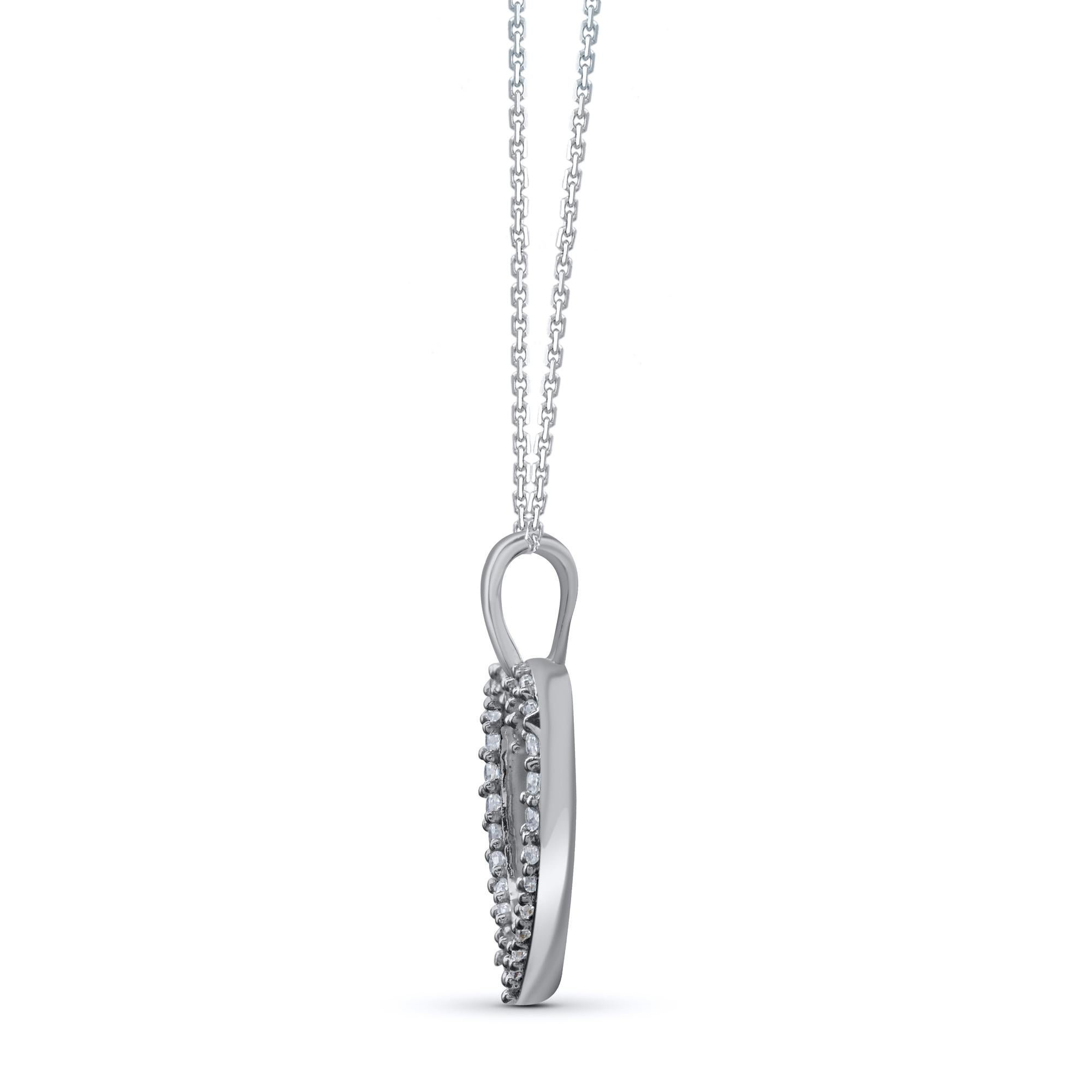 Romantic TJD 0.12 Carat Natural Diamond 14 Karat White Gold Open Heart Pendant Necklace For Sale