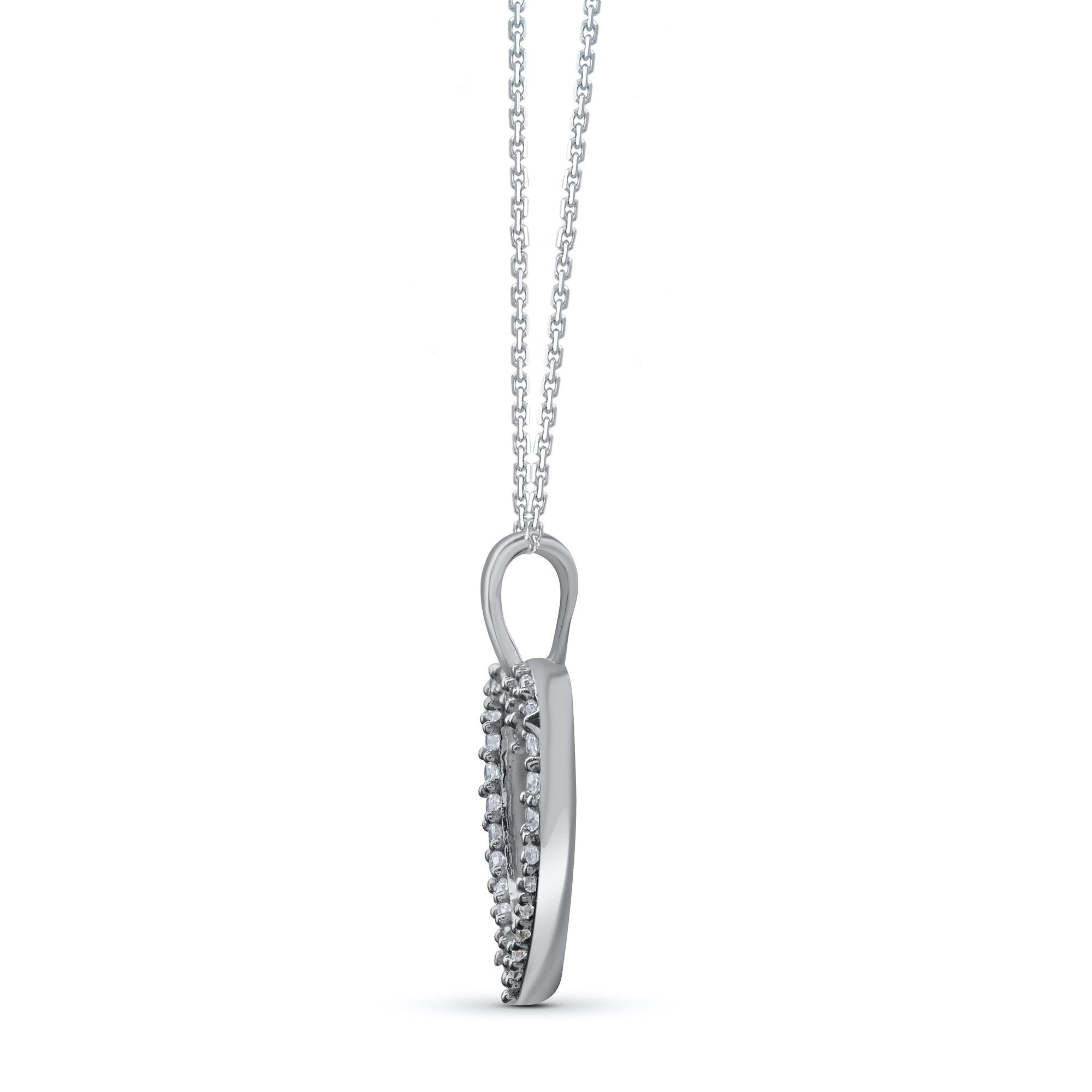Romantique Collier pendentif cœur ouvert en or blanc 14 carats avec diamants naturels 0,12 carat TJD en vente