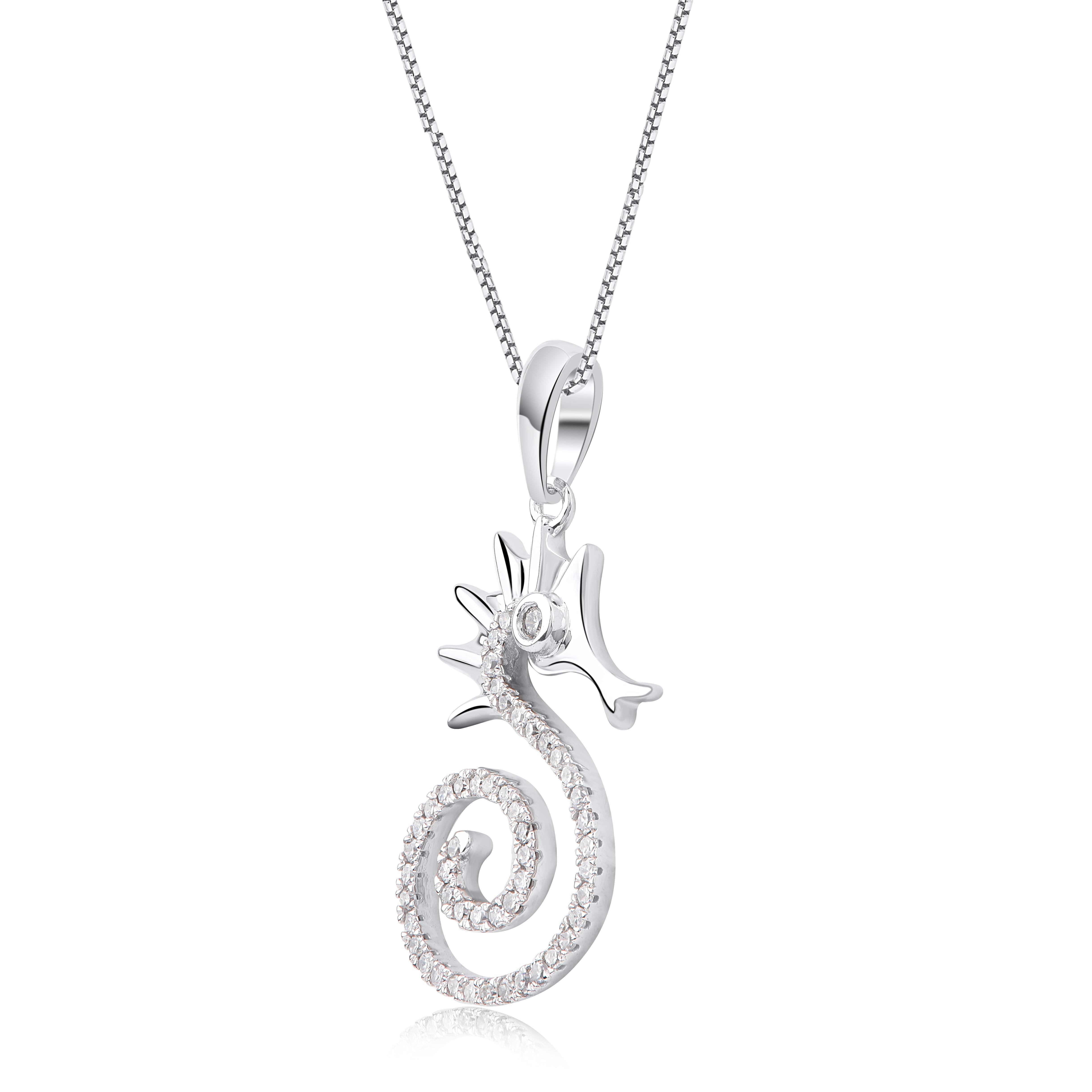 Complete your beach outfit with this diamond seahorse pendant. Made by skillful craftsmen in 14KT white gold and studded with 50 round single cut & brilliant cut natural white diamonds in bezel & prong setting and shine in H-I Color I2 Clarity. The