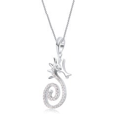 TJD 0.12 Carat Natural Diamond 14 Karat White Gold Seahorse Pendant Necklace