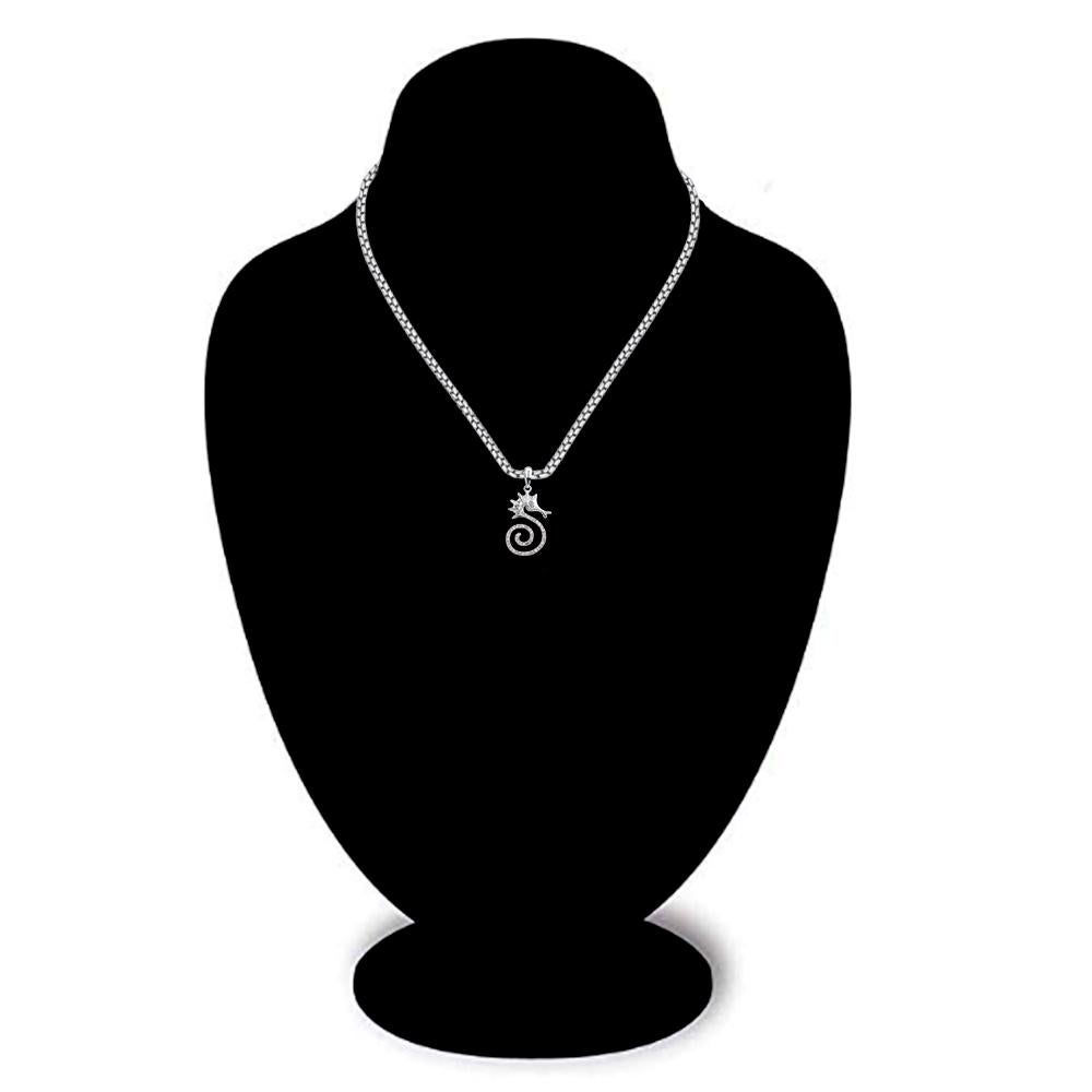 Women's or Men's TJD 0.12 Carat Natural Diamond 14 Karat White Gold Seahorse Pendant Necklace For Sale
